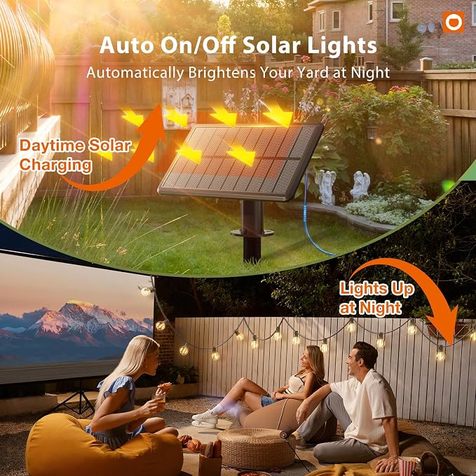 addlon 25FT 13LED Solar String Lights Outdoor Waterproof with Remote, USB | G40 Shatterproof Outdoor Lights, Dimmable Timer, 3 Modes, Solar Powered Patio Lights for Bistro Cafe Garden Camping Pergola