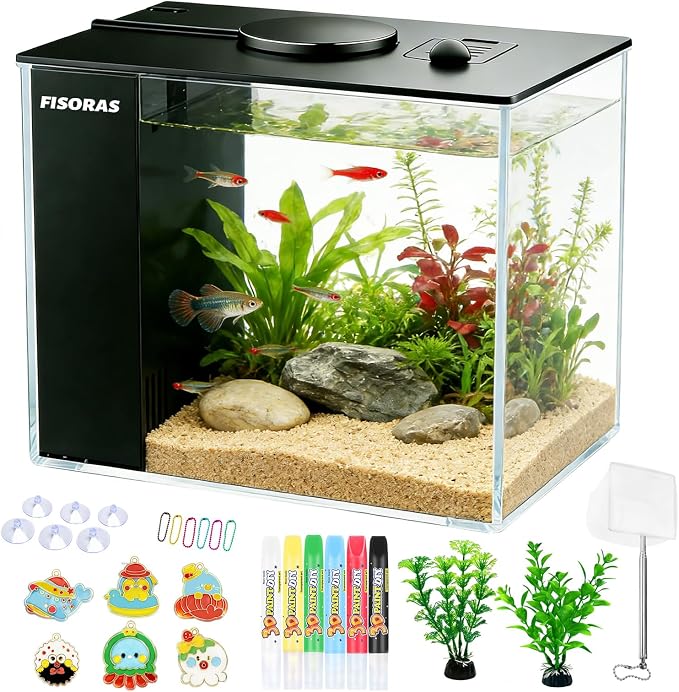 1Gal (3.7L) Small Aquarium Kit with Water Filter Pump and LED Light | Ideal for small fish