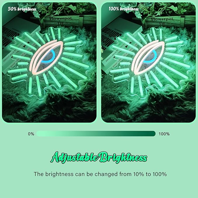 Evil Eyes Neon Signs for Wall Decor, Dimming LED Green Goth Eyes Neon Signs, Bohemian Wall Decor Witchy Decor USB Neon Wall Signs for Bedroom Meditation Decor Charm Gift Unique Home Christmas Gift(11.8x13in)