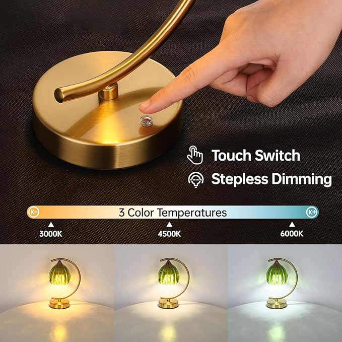 Set of 2 Tulip Table Lamp, 5200mAh Cordless Touch Control Table Lamp with 3 Color Temps & Stepless Dimming, Rechargeable Battery Table Lamp for Living Room, Bedroom, Office(Green Tulip)