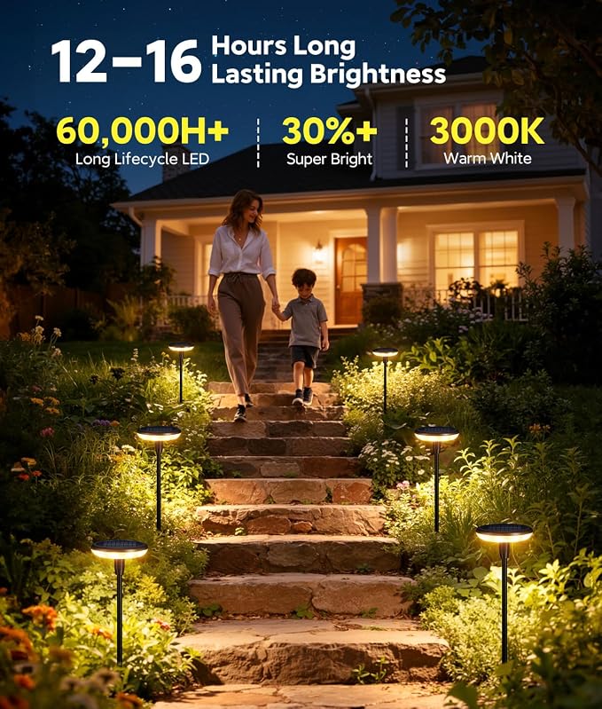 LETMY Solar Pathway Lights Outdoor, 12 Pack Durable Metal Solar Path Lights, Auto On/Off Garden Lights Solar Powered, IP65 Waterproof Solar Lights Outdoor for Landscape, Path, Garden, Patio, Driveway
