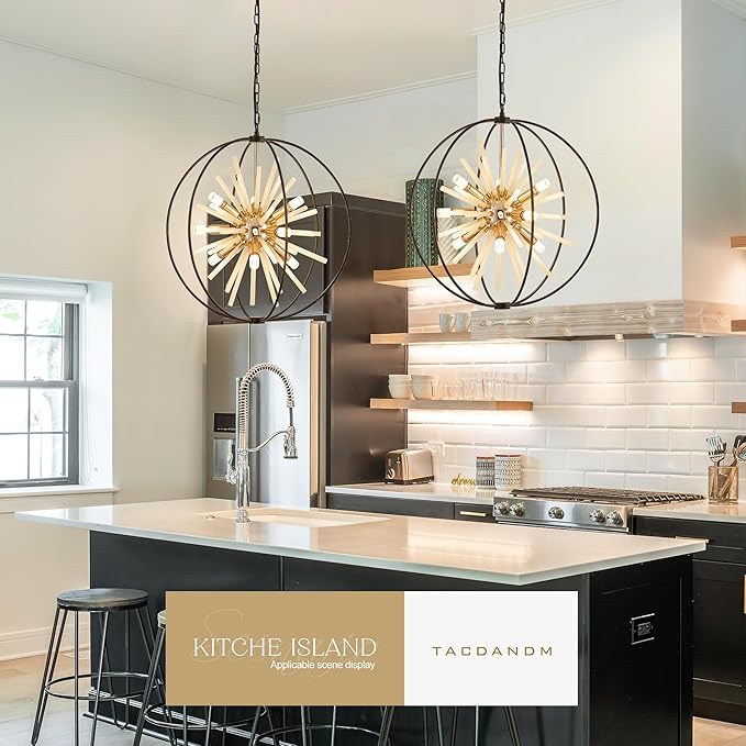 23.6" Black Gold 12-Light Globe Sputnik Chandelier Modern Firework Hanging Ceiling Glass Tube Pendant Light Fixture for Entryway Foyer Staircase Dining Living Room Hallway