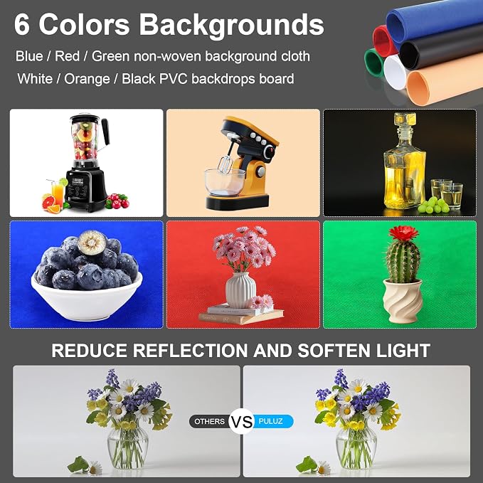PULUZ Light Box 24x24in, Portable Photo Studio Light Box with 120 LED Lights ＆6 Color backdrops Professional Photography Lighting Tent Kit for Big Product Photography Lightbox