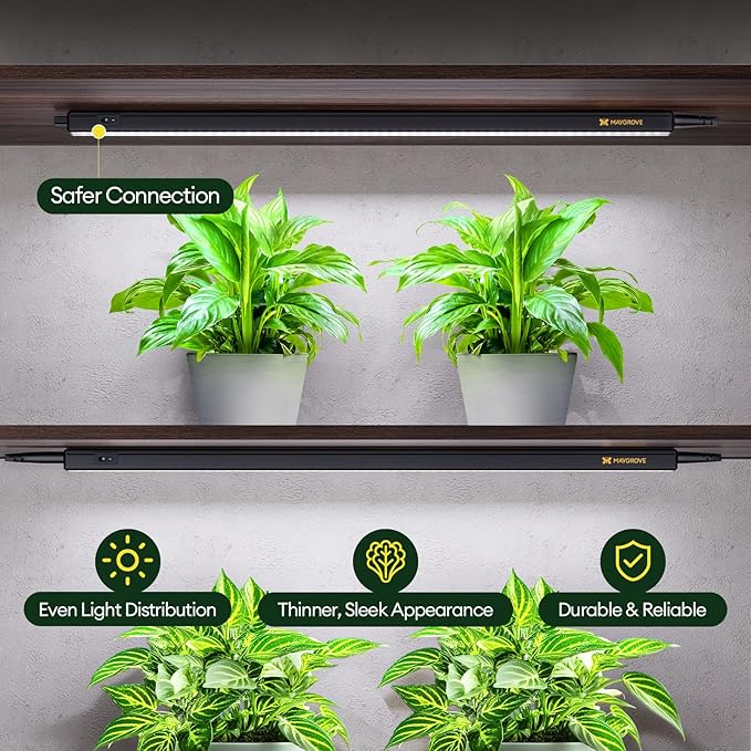 Grow Lights for Indoor Plants, Sunlike Full Spectrum 5000K 2FT LED Growing Lamp 60W (4 x 15W), T5 Grow Light Strip for Seed Starting, Vegetables, Linkable, Black, 4-Pack