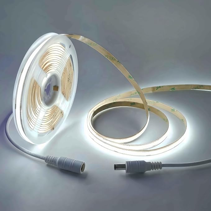 LED Strip Lights 24V COB Daylight White 6000K 16.4ft (No Power Supply) | Super Bright, Dotless High Density 14W/m, 8mm Width Cuttable Flexible, Home DIY White Commercial Lighting