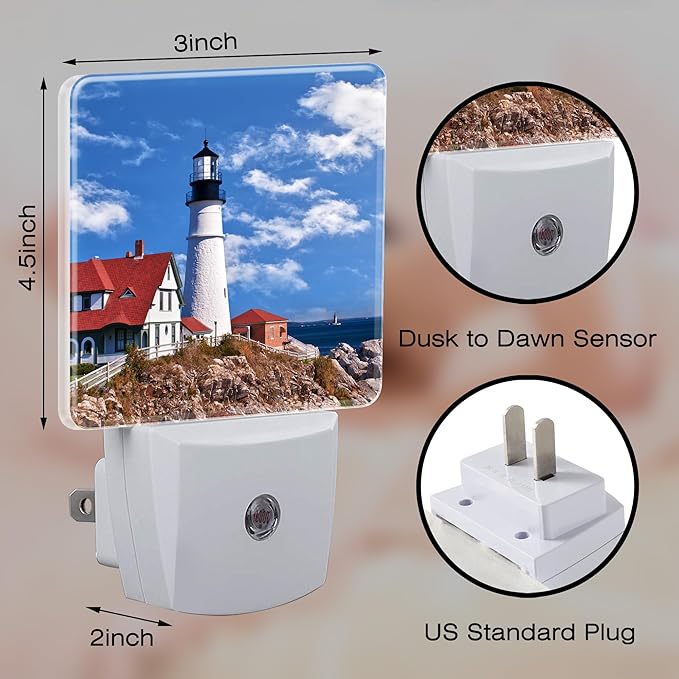 Beautiful White Lighthouse Night Light Plug into Wall, Ocean Seaside Lighthouse Dusk to Dawn Night Light Plug in,0.5w Energy Saving Sleep Friendly Nightlight for Kids Boys Girls Home Decor
