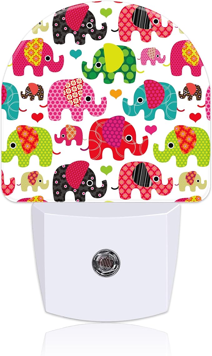 Night Light for Kids Girls Boys, Retro Colorful Cute Elephant LED Night Light Plug into Wall with Dusk to Dawn Sensor for Room Decor, Hallway, Kitchen, Bathroom, Nursery, Stairs