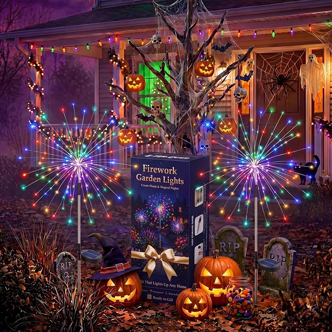 Solar Firework Lights Outdoor 8 Pack, 120LED Solar Starburst Garden Lights with 8 Modes, Waterproof Decorative Sparkle Light for Backyard, Garden, Patio Lawn Landscape & Halloween Party Decor