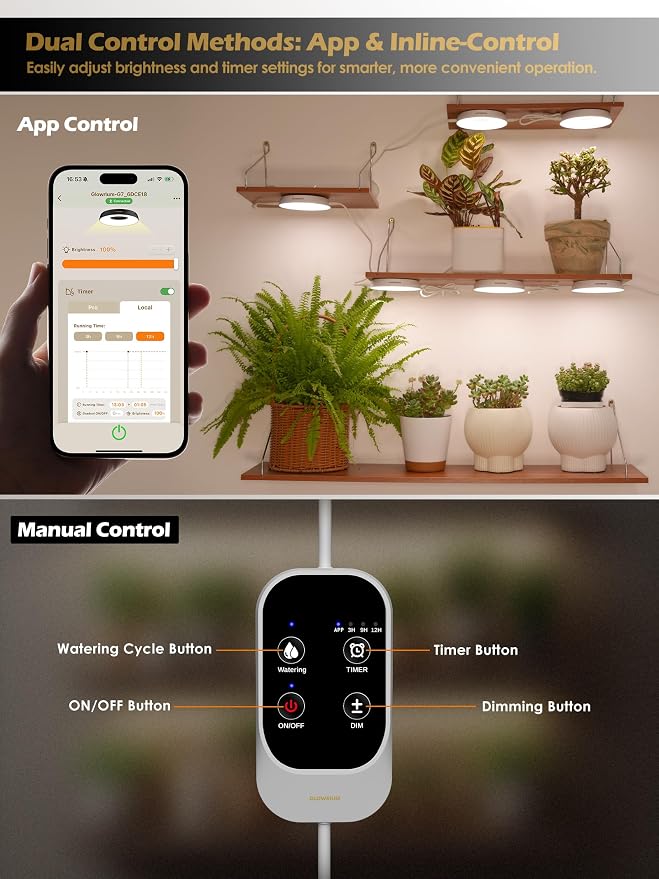 Smart Full Spectrum LED Grow Light for Indoor Plants (White 4PCS) | 32W LED Grow Lights with Auto Timer, Stepless Dimming Plant Light, APP Plant Assistant with Watering Reminder, Modular Design