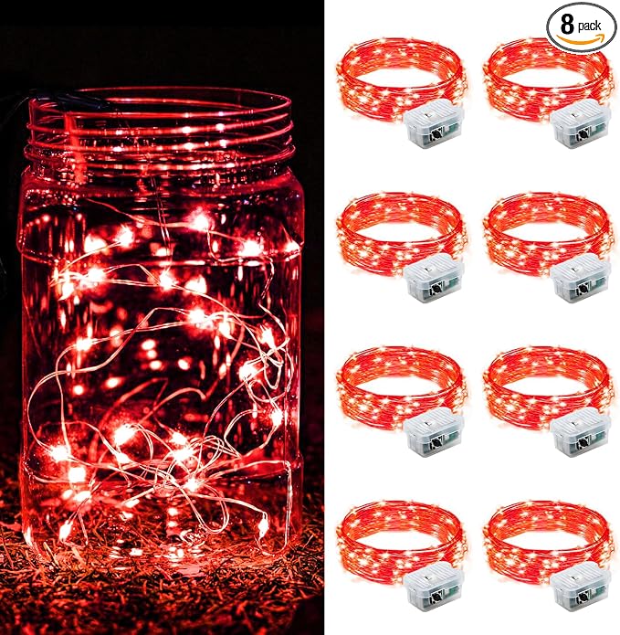 ZGWJ 8 Pack Red Fairy Lights, Mini String Lights | Battery Operated 7 FT 20 LED Waterproof 3 Modes for DIY, Parties, Wedding, Halloween, Christmas Decoration