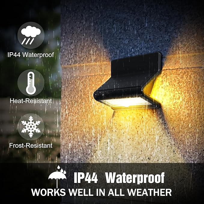 Motion Sensor Outdoor Lights with Optical Lens - 3 Modes, IP44 Waterproof Solar Wall Light for Garden Patio Yard (2 Pack)