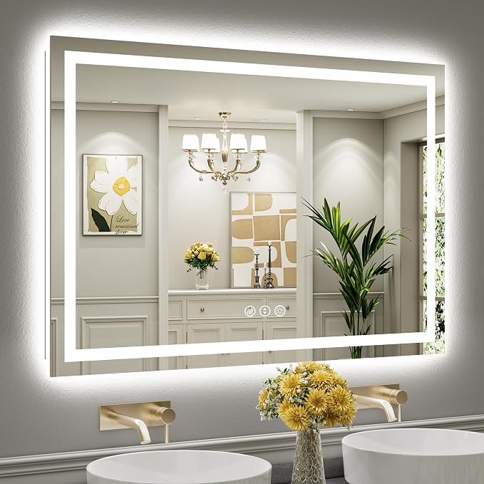 50x36 Inch LED Bathroom Mirror with Lights, Backlit & Front Lit | Anti-fog, 3 Color Dimmable, Memory Function, HD Reflection Tempered Glass, ETL Listed, IP54 Waterproof