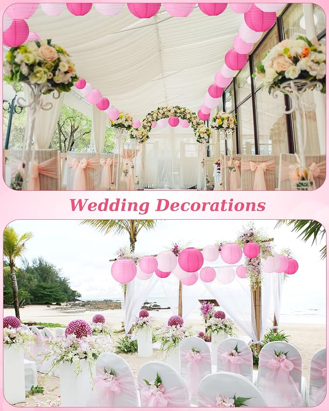 Treela 48 Pcs Paper Lanterns Party Decorations Round,Pink Series