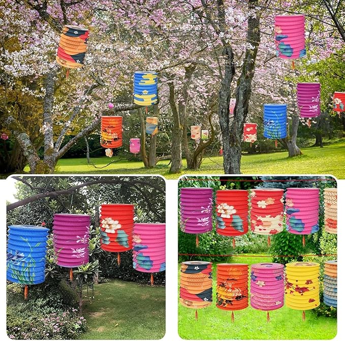 12pcs Colorful Paper Lanterns: Chinese New Year & Wedding Party Lanterns (Pink Blue)