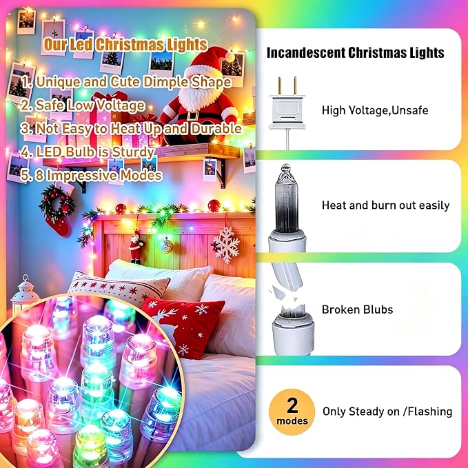 Multicolor String Lights for Indoor Bedroom, 33FT 100 LED Fairy Lights with 8 Modes & Memory, Plug in Twinkle Christmas Light, Waterproof for Outdoor Patio, Garden, Classroom, Dorm or Tree