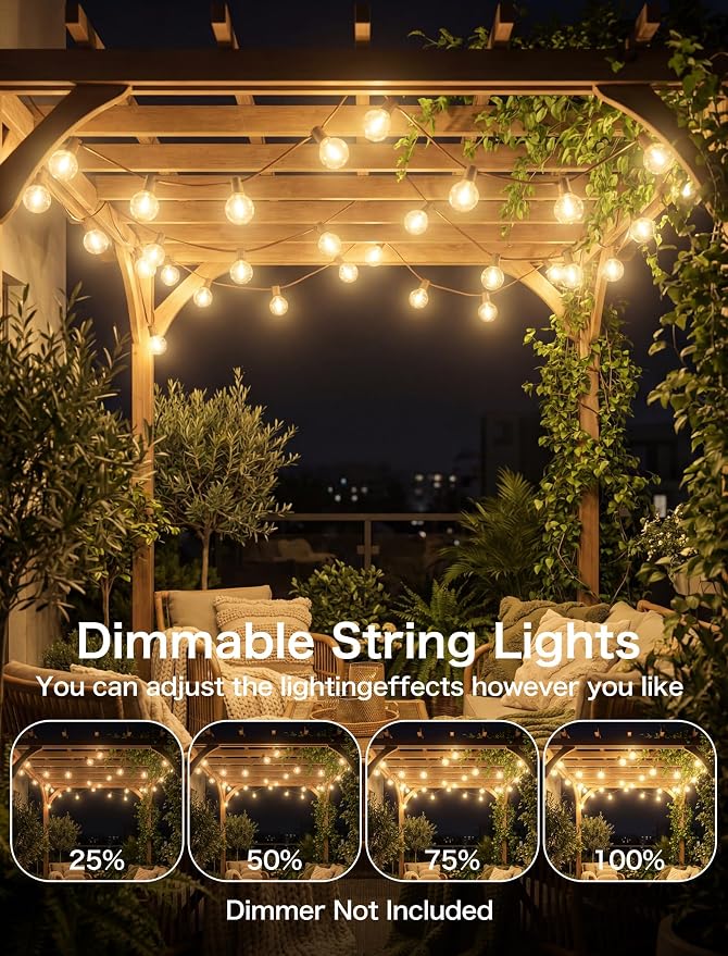 SUNSGNE 100FT Brown Outdoor String Lights, Shatterproof LED Globe String Lights with 50 G40 LED Bulbs, Waterproof Connectable Hanging Light for Backyard Patio Porch Balcony Party Decor, E12 Base