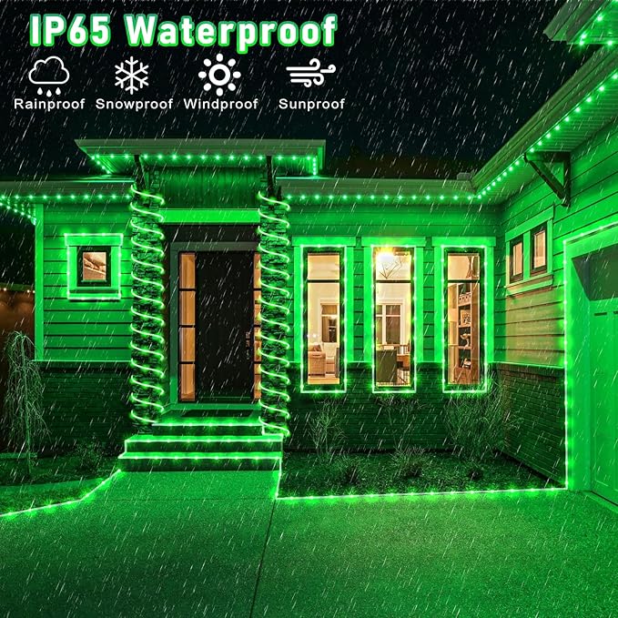 66FT 200 LED Rope Lights Outdoor Waterproof, Connectable Rope Lights for Outside with 8 Modes, Plug in String Lights for Indoor Fence Patio Garden Trampoline Deck Pool Decorations - Green