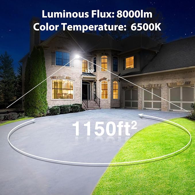 Onforu 80W Flood Lights Outdoor,8000lm Bright LED Work Light with Plug,Daylight White LED Flood Lighting, IP66 Waterproof Security Yard Lights for Garage Stadium 2 Pack