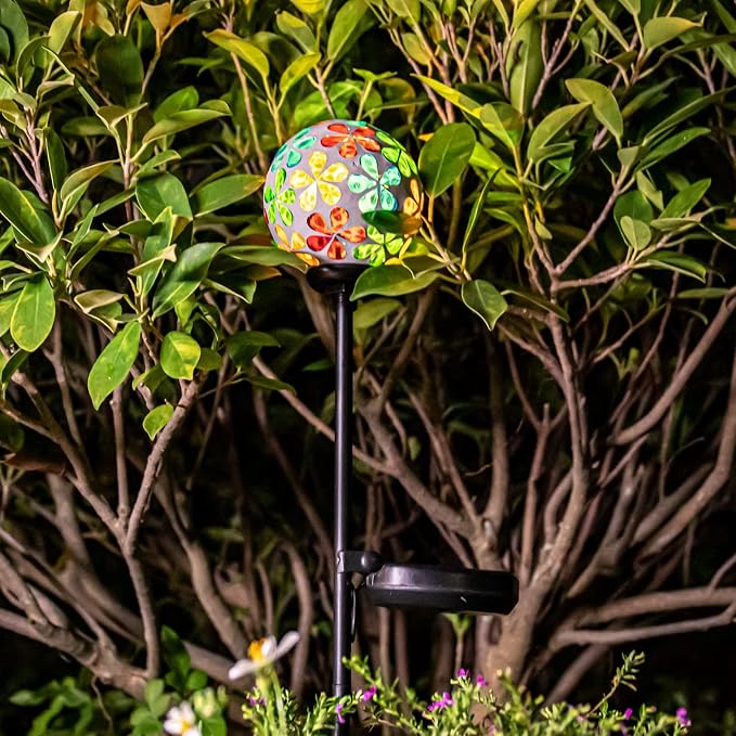 VCUTEKA Decorative Solar Garden Lights, 3.5" Mosaic Globe Outdoor Stake | Mosaic Glass Globe Design, Solar LED Light, Waterproof Design, Auto On/Off and Metal Stake Design for Lawn and Patio