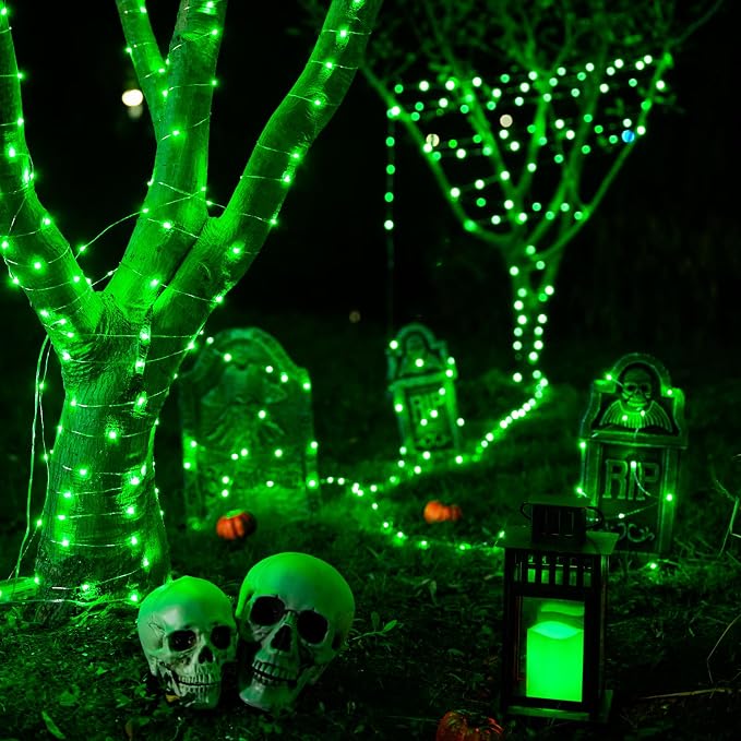 JMEXSUSS 2 Pack Green Fairy Lights Battery Operated, Total 400 LED 132ft | With Remote, Timer, Waterproof, 8 Modes Twinkle String Lights for Halloween, Tree, Mantel, Garden, Yard, Bedroom, Xmas Decor