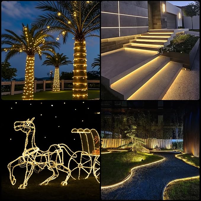 50ft LED Rope Light with Remote 8 Modes Strip Lights with Timer, Memory 5.5mm Large Diameter Twinkle Lights for Wedding Garden Christmas Halloween Bedroom Patio Decorations (Warm White)