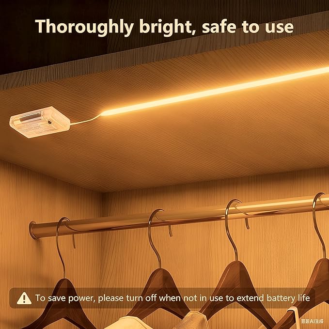 Battery Powered COB LED Strip Lights,3.28ft*2pack Warm White LED Light Strip for Dorm Room, Under Bed, Shelves, TV Backlight, Closet, Small Cuttable Tape Lights, Small Battery LED Lights for TV