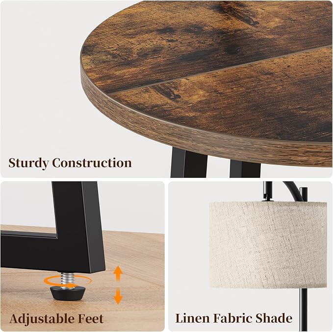 Yoobure Floor Lamp with Table - Farmhouse Night Stand with Charging Station | Side Table with Floor Lamps for Living Room, Bedroom, End Table with Lamp Attached 3 Color Temperatures Bulb, 2 Tier Shelves