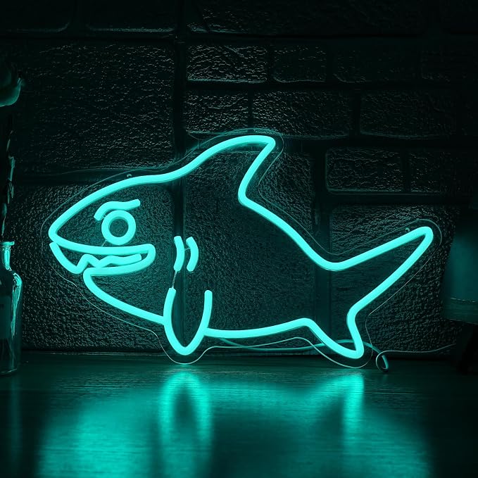 Shark Neon Sign for Wall Decor Fish LED Neon Light USB Powered Shark Shaped Light Sign for Wall Decor Man Cave Zoo Bedroom Home(10.63 * 16.54In)