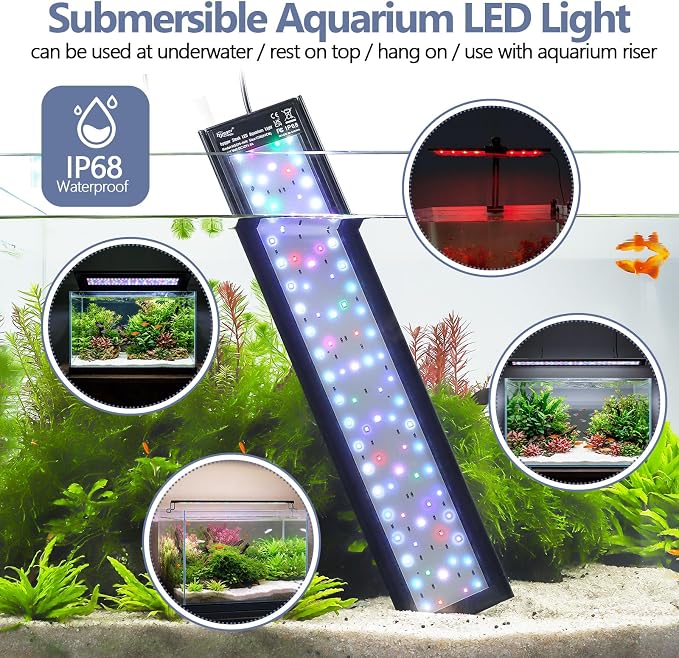 hygger Small LED Aquarium Light 24/7 Cycle Fish Tank Light with Timer Adjustable Brightness 12 Colors Full Spectrum Aquarium Lamp for 19-24 in Freshwater Plant IP68 Waterproof