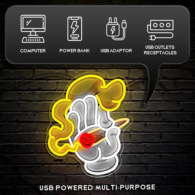 Cool Hand Neon Sign, Smoking Hand Led Sign for Wall Decor, Usb Powered Adjustable Brightness Glove Led Light for Bedroom Bar Club Pub Man Cave Shop Game Room Party Decor, Unique Gift