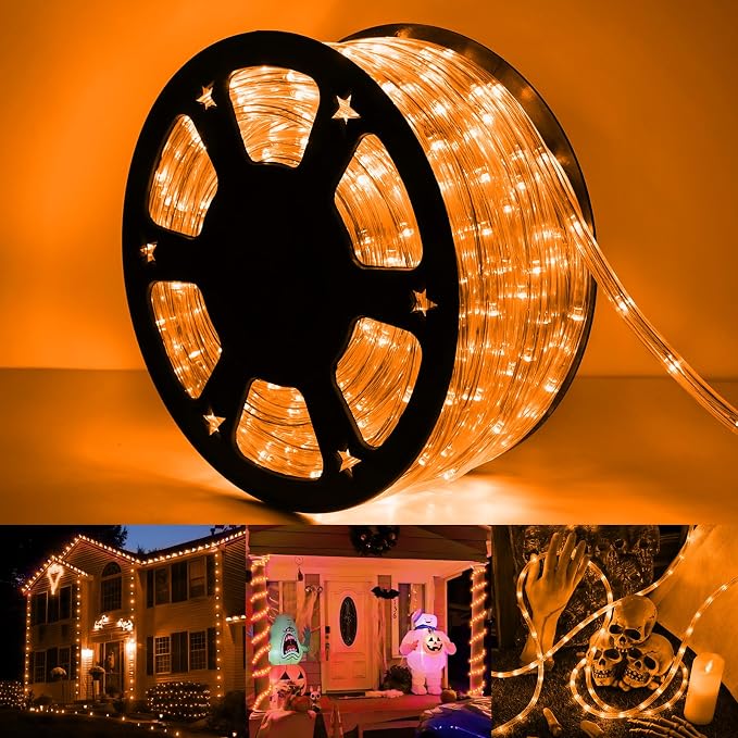 150ft LED Rope Lights Outdoor, 1080 LED Connectable and Flexible Tube Lights with 8 Modes, Waterproof Indoor Outdoor LED Rope Lighting for Deck, Garden, Pool, Patio, Party, Holloween Decor (Orange)