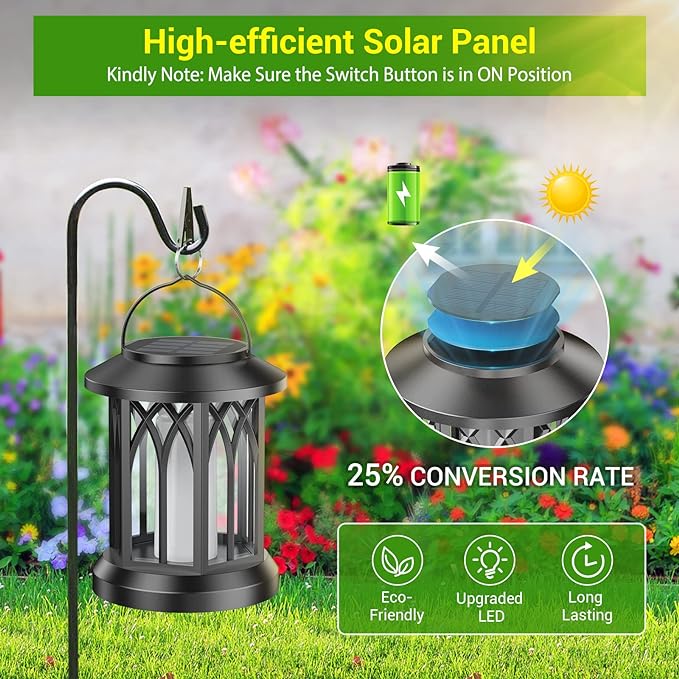 KOOPER Hanging Solar Lights Lantern Outdoor, Flickering Flames Solar Outdoor Lights, Solar Lanterns Outdoor Waterproof with Bigger Panel, Lanterns Decorative Outdoor for Yard Garden Decor, 2 Pack