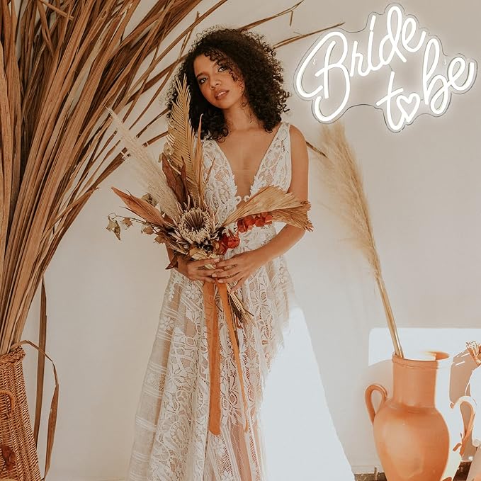 Bride to be Neon Sign, 16.5 x 11.6 Inch White LED Neon Signs USB Wedding Neon Light Up Signs for Bridal Shower Bachelorette Engagement Party Backdrop with 15 Pcs Balloon