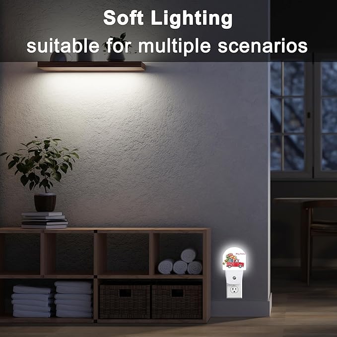 Merry Christmas Night Light,Dusk to Dawn Round Red Truck Gifts Night Lights Plug Into Wall for Home Indoor Staircase Kitchen Corridor