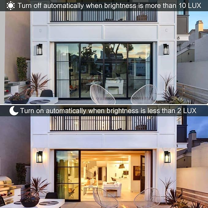SHINE HAI Dusk to Dawn Outdoor Wall Lantern, Exterior Sconce Fixtures with E26 Sockets & Glass Shades, Waterproof Porch Wall Mount Lighting, Outdoor Lantern for Patio Front Door Entryway, 2 Pack