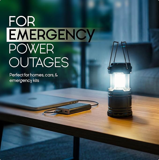 MalloMe Camping Lights Lantern Flashlights, Battery Powered Operated Lamp Lanterns for Power Outages, Camping Essentials Solar and Rechargeable Options for Outdoor, Home, Emergency, Hurricane Survival