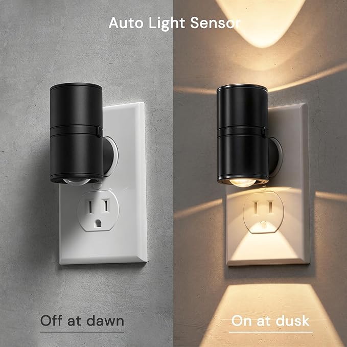 L LOHAS LED Night Lights Plug into Wall,Light Sensor, Projector Night Light | 4Pack,180°Rotating Nightlight,10/50/100LM Dimmable,Soft White,Dusk to Dawn,Ambient Lighting Mini for Bathroom,Decor,Kids,Gift