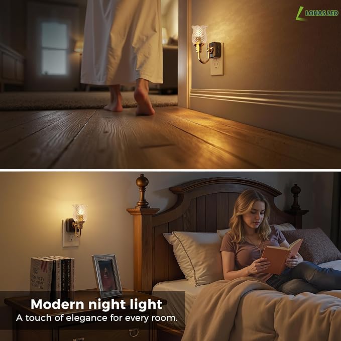 L LOHAS LED Night Light,Decor Night Lights Plug into Wall | 3000K Soft White LED Floral Night Lights with Auto Sensor, 0-100lm Adjustable Brightness, for Hallway Bedroom Stairway