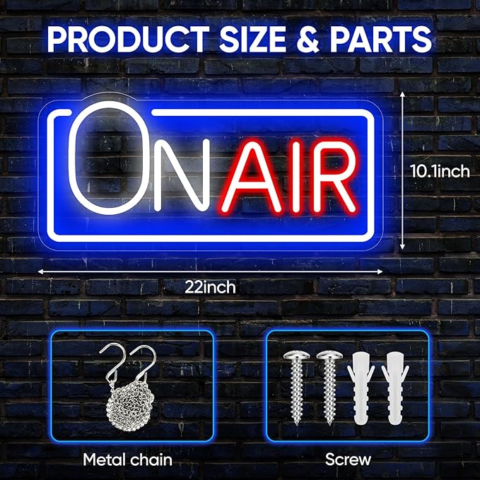 On Air Sign LED Neon Light, USB Plug-in Neon Wall Sign, Dimmable LED Decor Light for Music Recording Studio Podcast Room Home Bar Game Room, Aesthetic Wall Art Decoration Gift (22" x 10.1")