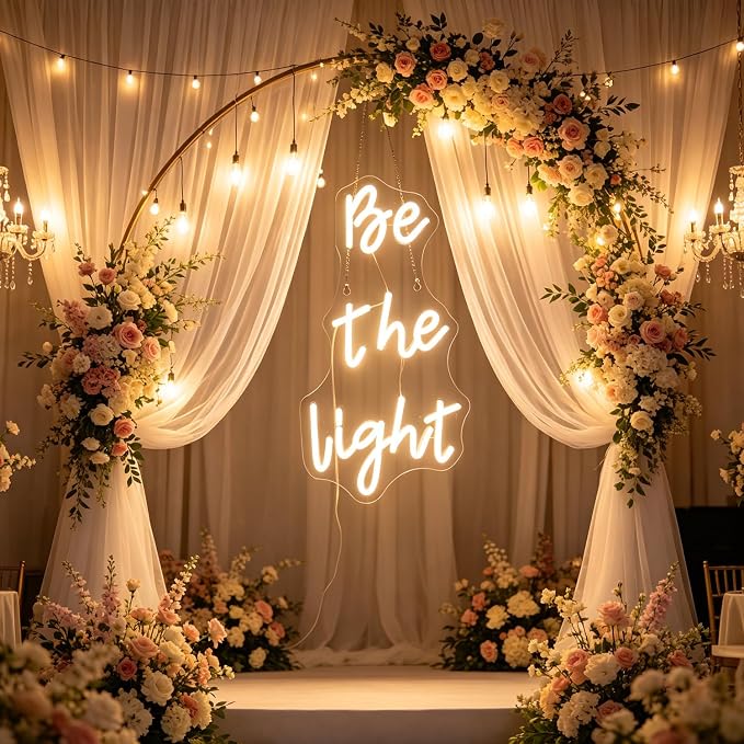 "Be The Light" Neon Sign, Positive Quotes Decorative Neon Lights for Home Room Wall Decor, Office Wall Decor Neon Light Sign, Christmas Birthday Gift,Thanksgiving Gift(warm white)