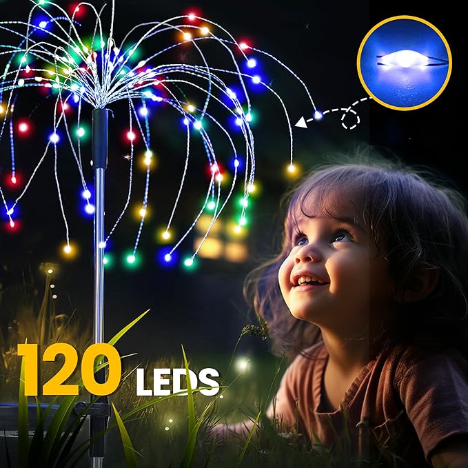 GIGALUMI 2 Pack Solar Firework Lights Outdoor, Garden Decor, Multicolored | 120 LEDs, Fairy Design, Waterproof, Garden Decor, Solar Powered for Yard, Pathway, Flowerbed, Planter, Balcony, Gifts for Mom