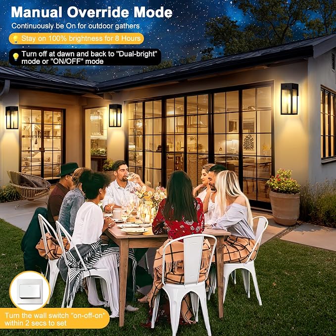 Porch Lights with GFCI Outlet, 2-Pack Motion Sensor Outdoor Lights | Dusk to Dawn, Anti-Rust, Waterproof, Tempered Glass, Easy Installation, E26 Socket, Exterior Lighting for Patio Garage, Black