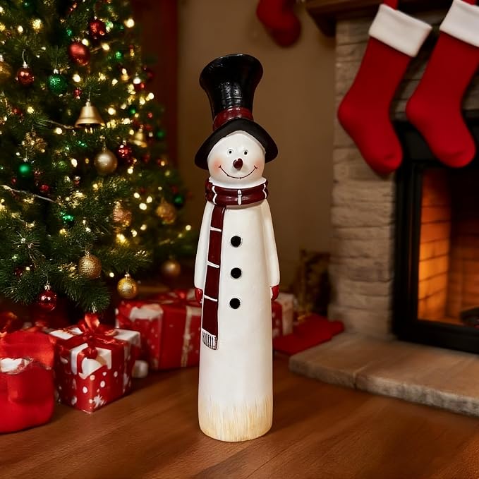 Christmas Snowman Figurine Statue Resin Cute Snowman Wearing Red Hat & Scarf Designs Christmas Table Sculpture Ornament Decor for Winter Xmas Party Home Office Shelf Indoor Decor Holiday Festive Gifts