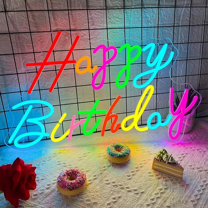 Happy Birthday Neon Sign, 21.7 x 13 Inch Neon Signs Large Size, Colorful Happy Birthday Neon Light, Big Birthday Neon Lights for Bedroom Bar Cafe Party Any Ages Bday Celebration Decoration