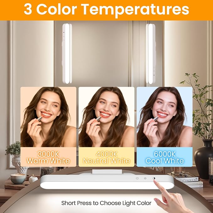 1 Pack Wireless Rechargeable Makeup Light Bar for Mirror | Vanity Lights, 3 Color & Dimming, Bathroom Magnetic Stick on Mirror Light, Gift for Women, Touch Control