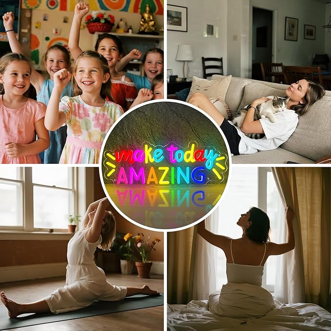 Make Today Amazing Neon Sign,Positive LED Neon Light for Wall Decor,Inspirational Letter LED Sign Multicolored Light Up Sign for Classroom Wedding Party Store Home Birthday Neon Decor