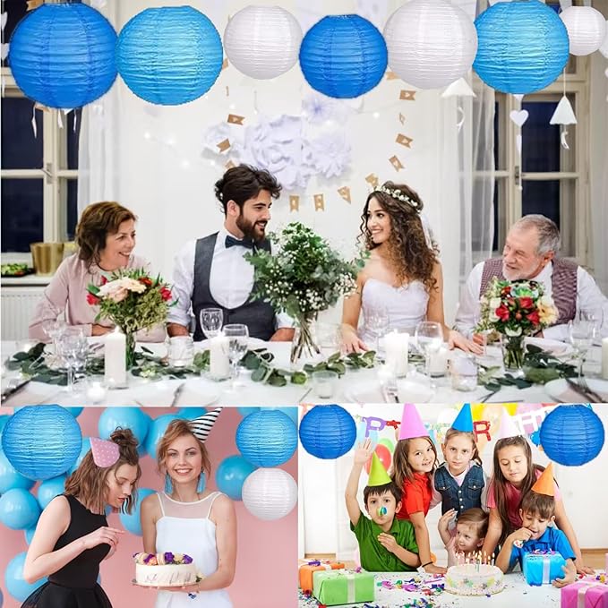 12Pcs Paper Lanterns 6”, 8”, 10”, 12”,Paperlanterns Party Decoration, Blue Paper Lanterns for Wedding, Bridal, Birthday, Outdoor, Home, Garden, Holiday and Party.