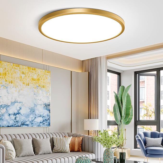12Inch Flush Mount Ceiling Light Fixture LED, 24W(240W Equivalent), 3200LM, 5000K Daylight White, IP40, Flat Modern Round Ceiling Lights for Bedrooms, Living Rooms, Bathrooms, Stairwells, etc.(Gold)