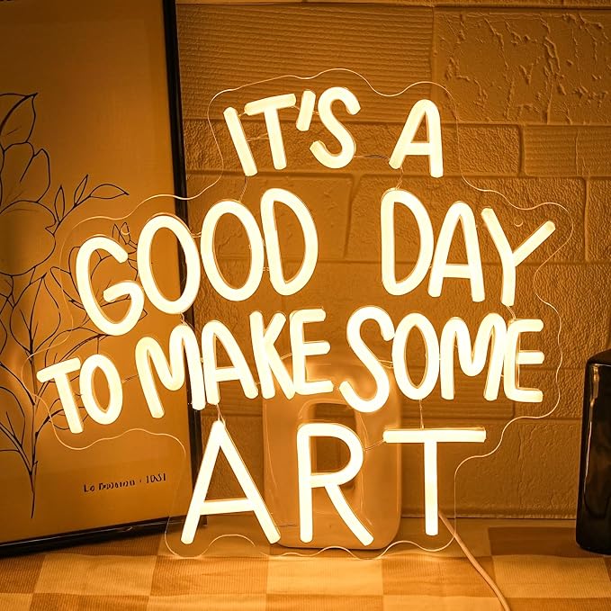 It's A Good Day to Make Some Art Neon Sign for Wall Decor Aristic LED Light Paint Neon Light Sign Classroom Neon Sign Dimmable Warm White Art Letter Neon Light for Bedroom Classroom Home Gallery Studio