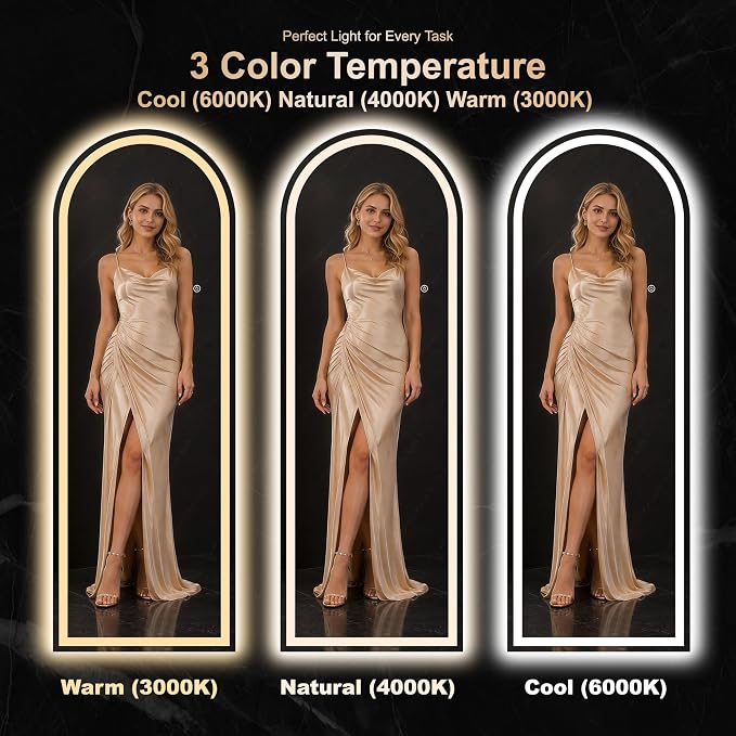 LED Arched Full Length Mirror, 60"x21" Full Body Mirror with Lights, Dimmable & 3 Color Lighting, Standing/Leaning/Wall Mounted Vanity Mirror for Bedroom, Dressing Room, Living Room